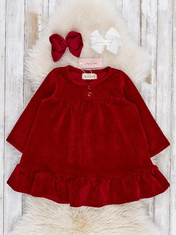 Scarlet Corduroy Ruffle Hem Dress