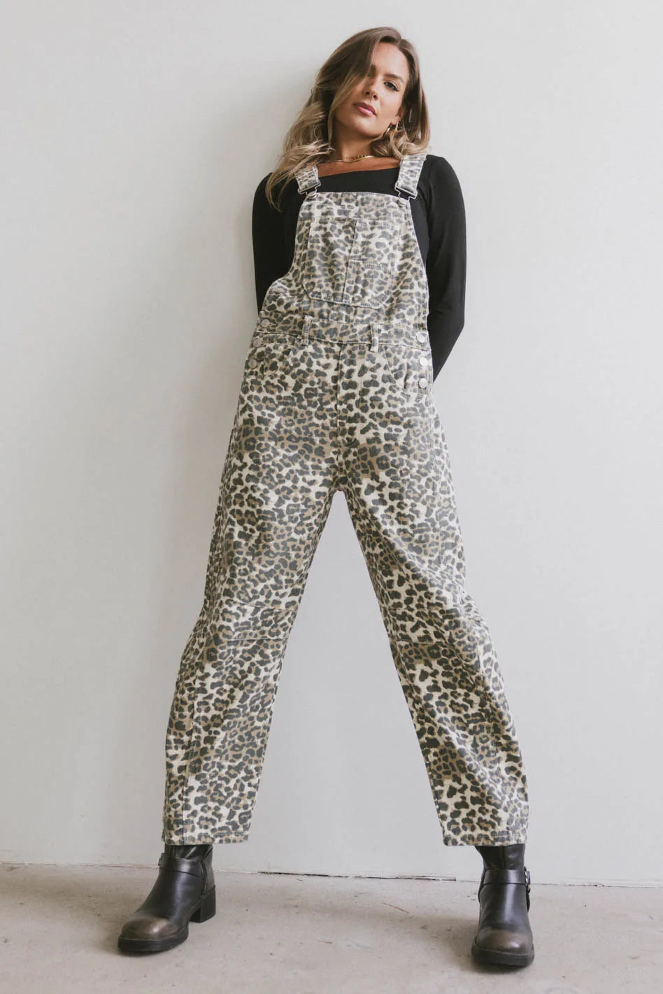 Tansy Denim Overalls in Leopard