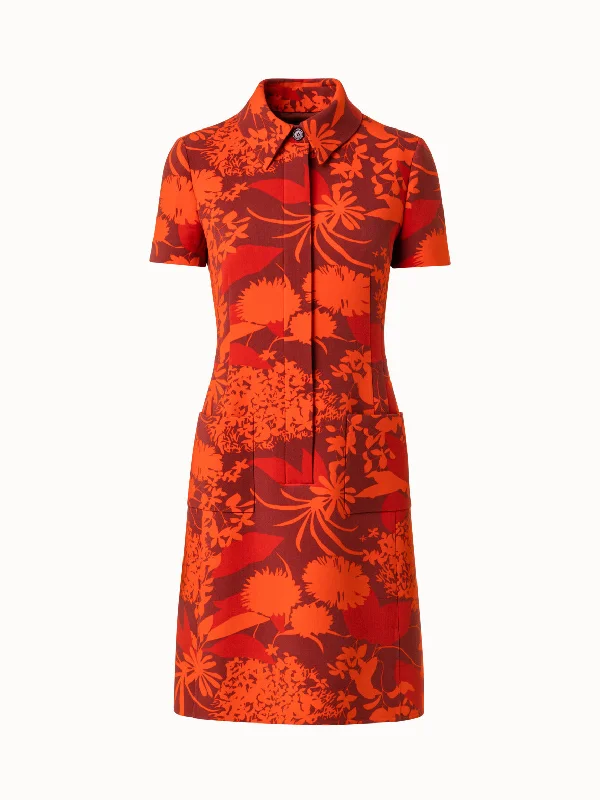 Wool Stretch Double-Face Dress with Abraham Flower Print