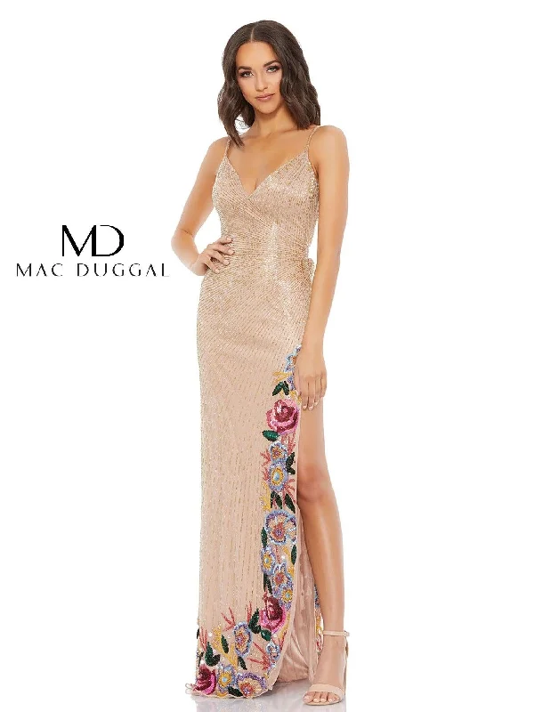 Mac Duggal 5238 Long Formal Floral Slit Beaded Gown