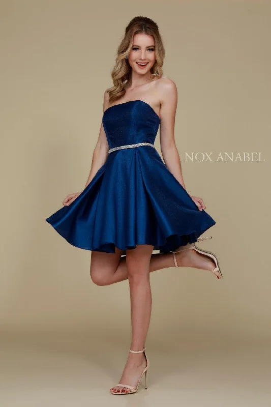 Short Satin Formal Prom Homecoming Dress with Pockets