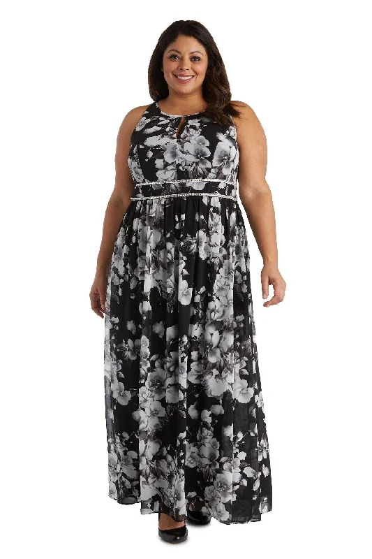 R&M Richards 7035W Long Formal Print Plus Size Gown