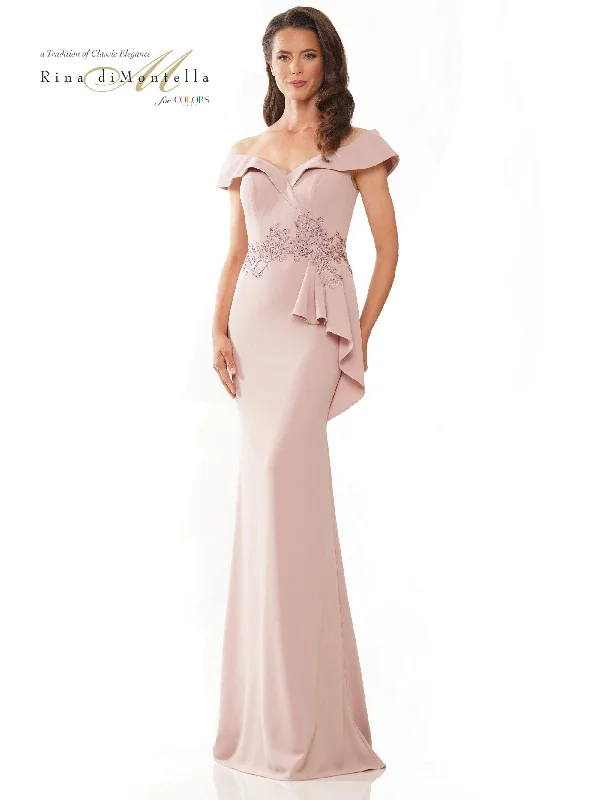 Rina di Montella Long Off Shoulder Formal Gown 2821