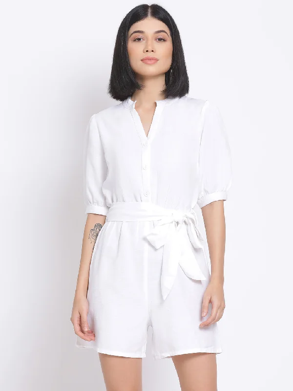 Women Solid Standard White Jumpsuits & Sets