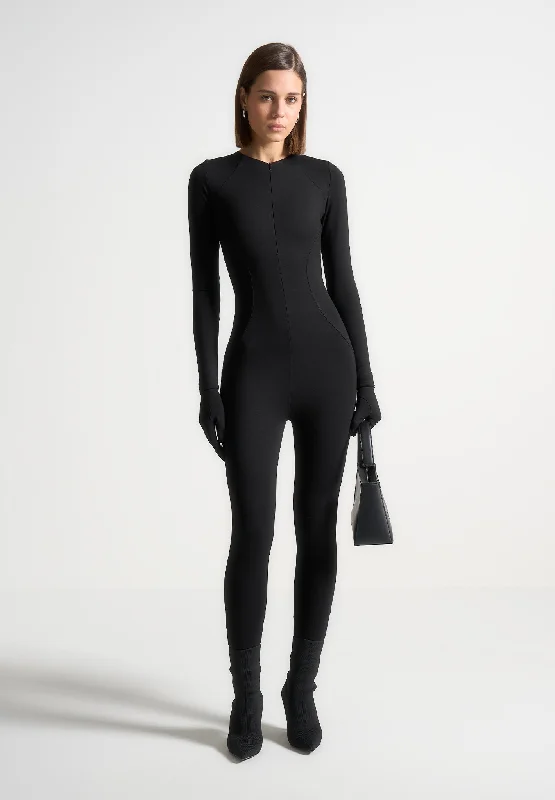 Éternelle Long Sleeve Jumpsuit with Gloves - Black