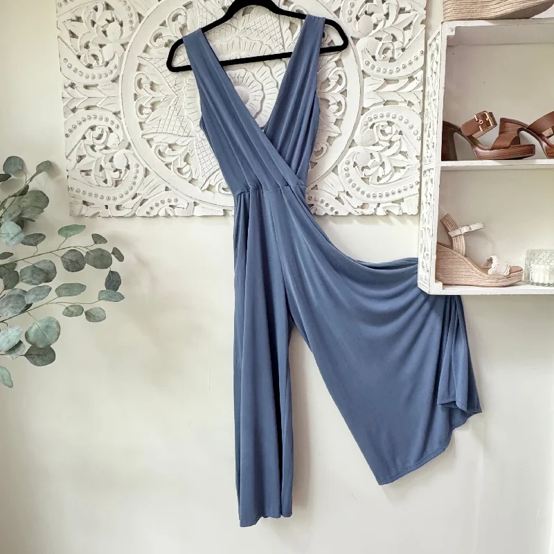 Friendly Vibes Blue V-Neck Jumpsuit with Pockets