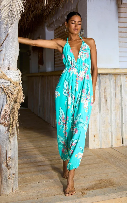 Genie Jumpsuit In Green Tropical