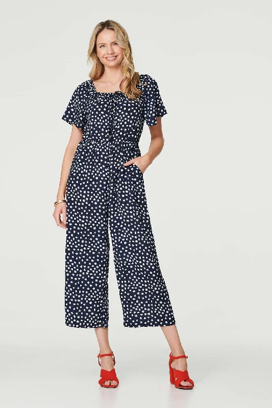 Polka Dot Print Angel Sleeve Jumpsuit