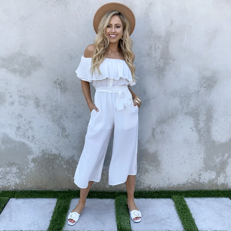 Madison Strapless Capri Jumpsuit in White