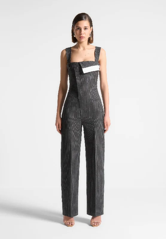 Tailored Pinstripe Jumpsuit - Grey