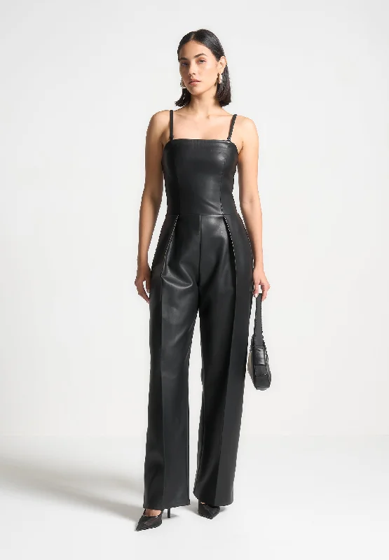 Leather Tailored Jumpsuit - Black