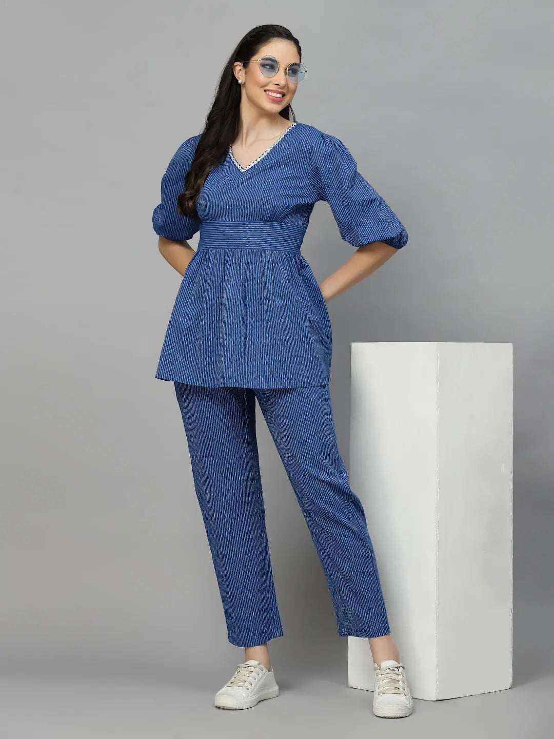 Women Solid Standard Blue Jumpsuits & Sets