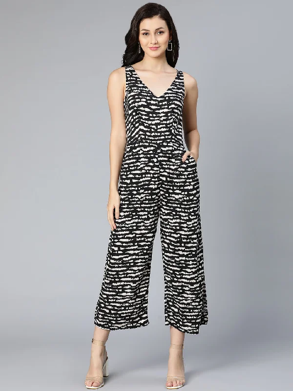 Women Printed Standard Black Jumpsuits & Sets